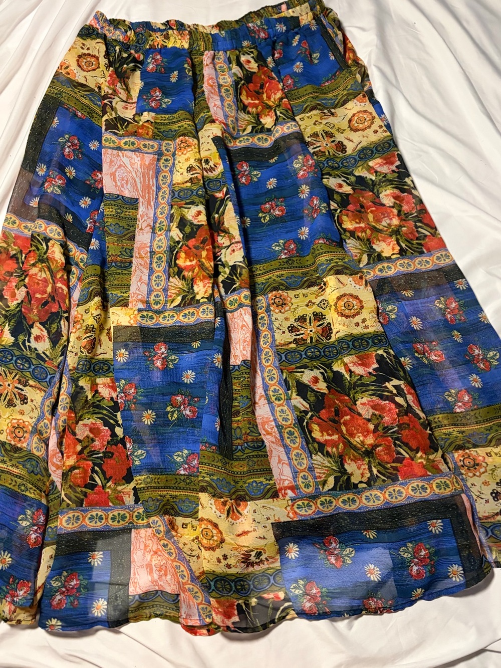 Women’s Patchwork Chiffon Boho Floral Maxi Skirt Size 18/20 Cato